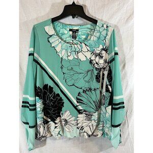 Alfani Women's 1X Teal Floral Print Long Sleeve Blouse